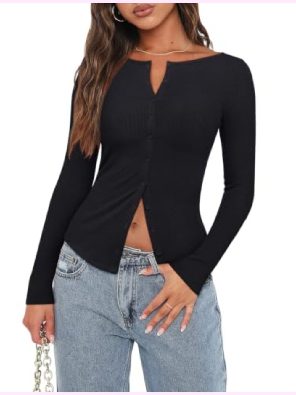 Long Sleeve Boat Neck Button Down Ribbed Knit Blouse, Business Casual Work Top
